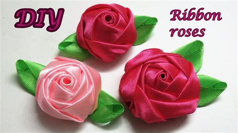 Diy ribbon roses, how to make satin ribbon roses,kanzashi roses tutorial - YouTube