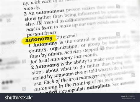 Highlighted English Word Autonomy Definition Dictionary Stock Photo ...