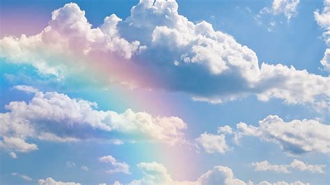 HD wallpaper: rainbow, sky, cloud, clouds, fluffy clouds, sunshine ...