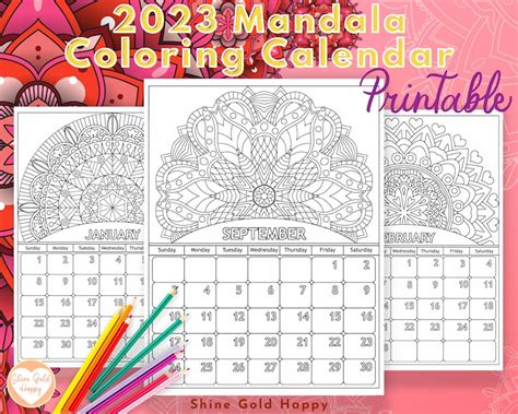 2023 Mandala Coloring Calendar Printable Calendar 2023 PDF - Etsy