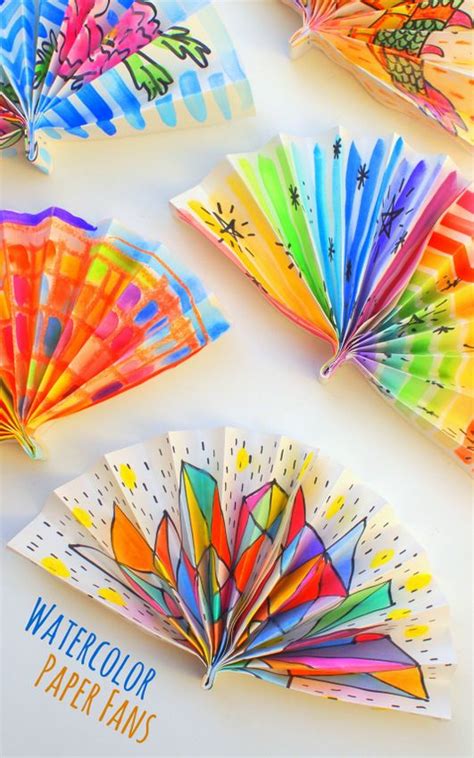 Watercolor Painted Paper Fans | Arts and crafts for kids, Diy and ...