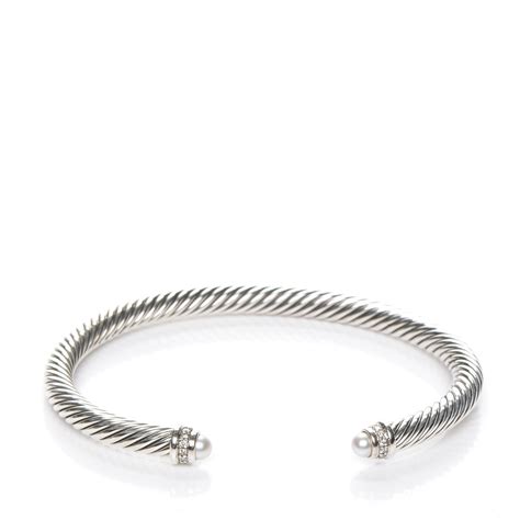 DAVID YURMAN Sterling Silver Diamond Pearl 5mm Cable Classics Bracelet 192956