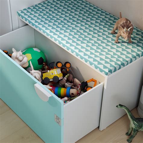 SMÅSTAD Bench with toy storage - white/pale turquoise - IKEA