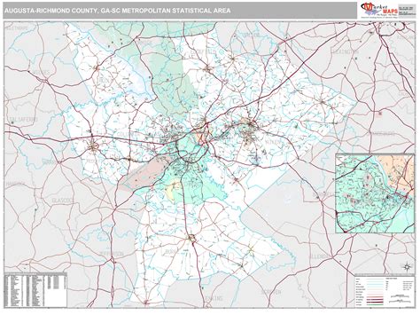 Augusta-Richmond County, GA Metro Area Wall Map Premium Style by MarketMAPS