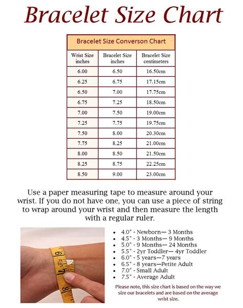 Bracelet Size Chart Printable