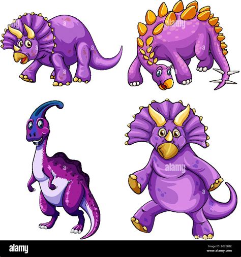 Set of purple dinosaur cartoon character illustration Stock Vector ...