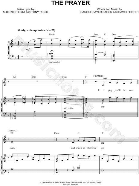 Celine Dion "The Prayer" Sheet Music in F Major (transposable ...