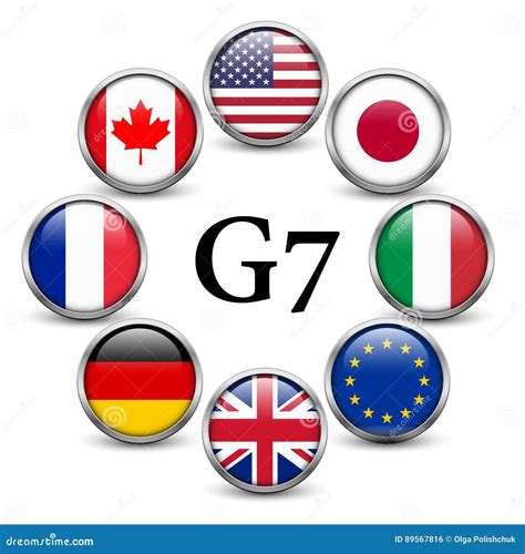 Flags of G7 countries stock vector. Illustration of metallic - 89567816