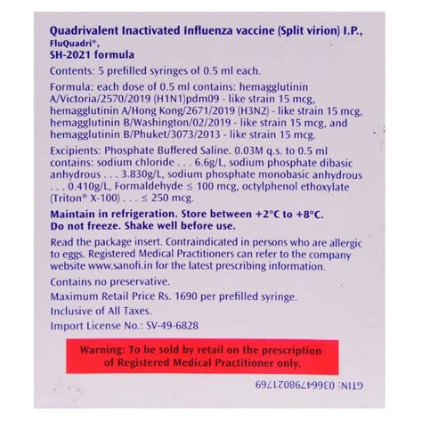 FluQuadri NH 2020-2021 Vaccine 0.5 ml Price, Uses, Side Effects, Composition - Apollo Pharmacy