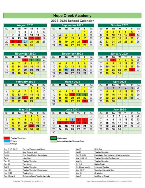 Annual School Calendar — Hope Creek Academy