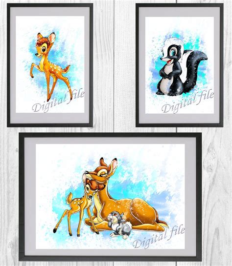 Digital files, Bambi Disney print, baby poster watercolor nursery room home decor