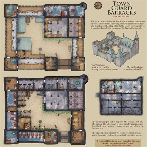 Guard Barracks by Domigorgon | Tabletop rpg maps, Dungeon maps, Fantasy city map