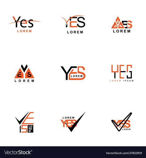 Nine logos say yes in pack with a triangular Vector Image