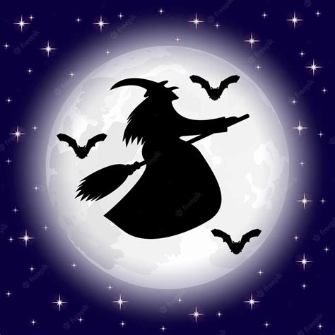 Premium Vector | Silhouettes of witches and bats on a background of the moon