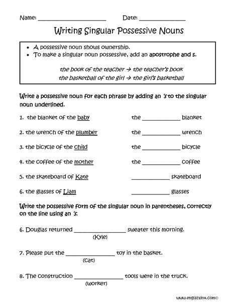 Nouns Worksheets | Possessive Nouns Worksheets