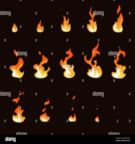 Cartoon fire flame sheet sprite animation vector set. Illustration of fire motion animation, hot ...