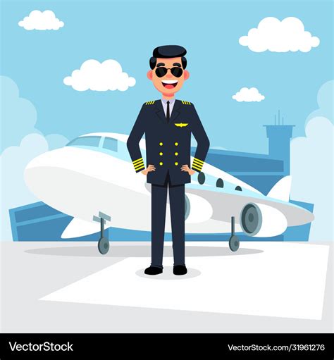 Pilot cartoon background with airport building Vector Image