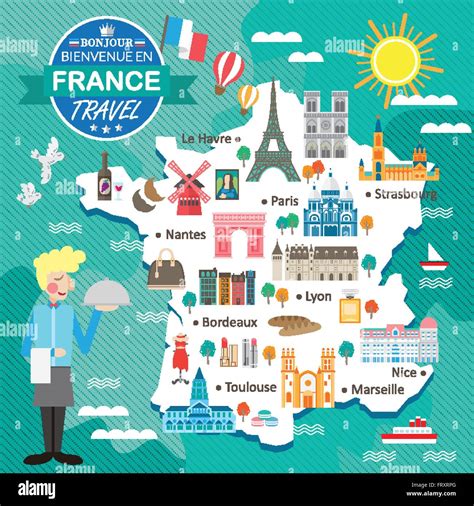 attractive France travel map with attractions and specialties Stock Vector Image & Art - Alamy