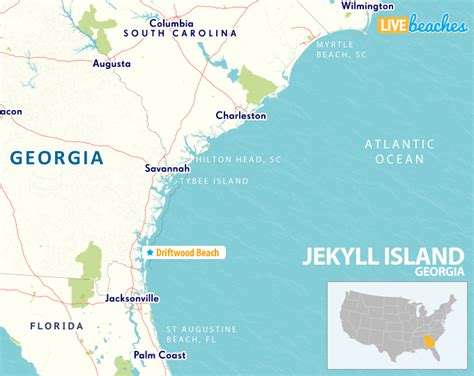 Map of Driftwood Beach, Georgia - Live Beaches