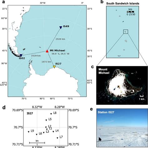 (a) Location of Mount Michael volcano and infrasound stations... | Download Scientific Diagram