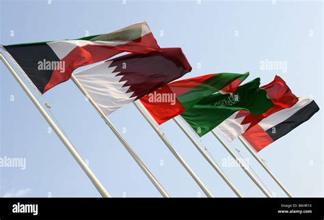 QAT, Qatar: the national flags of the 6 GCC member states Stock Photo ...