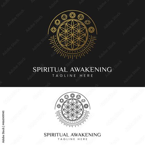 Spiritual Awakening with Flower of Life and 7 Chakra Symbols Logo Design Template. Suitable for ...