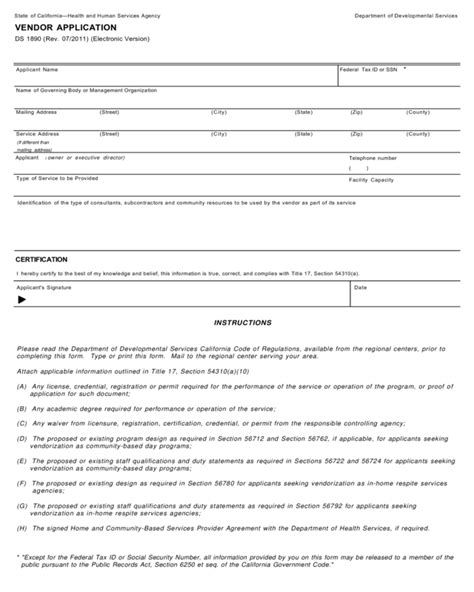 Ds 1890 - Vendor Application - Edit, Fill, Sign Online | Handypdf
