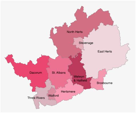 Map Of Hertfordshire Districts - Bianca Samantha