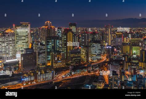 Osaka night skyline Stock Photo - Alamy