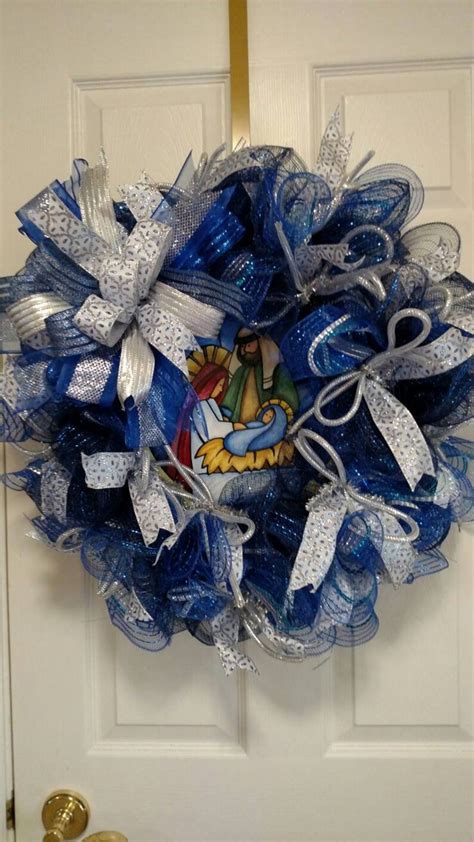 Blue Christmas Wreath Christmas Wreath Nativity Wreath | Etsy