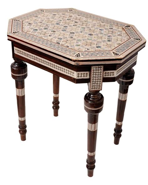 Handcrafted Egyptian Moroccan Mother of Pearl Inlay Wood Coffee Side Table