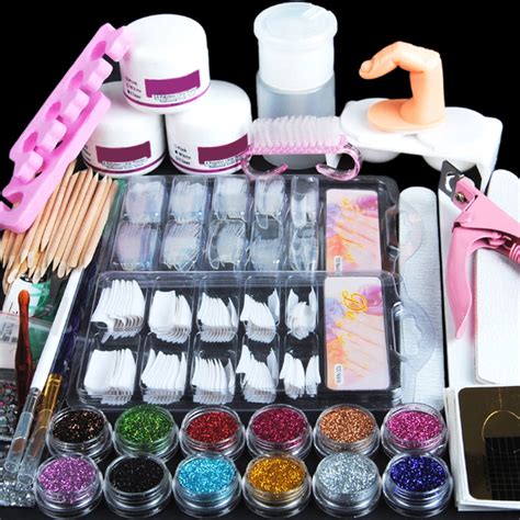 DIY Nail Care Acrylic Nail Kit Glitter Nail Tips Brush Set Nail Beauty ...