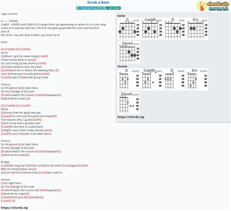 Hợp âm: Drink a Beer - cảm âm, tab guitar, ukulele - lời bài hát | chords.vip