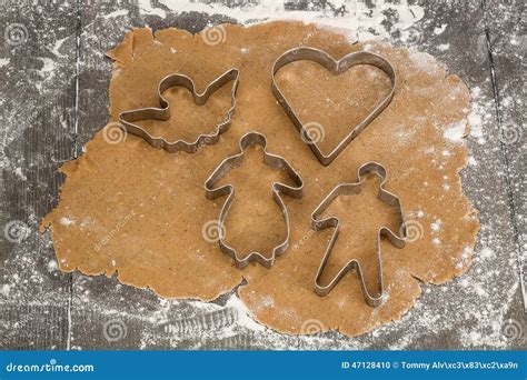 Rolled Out Gingerbread Dough with Cookie Cutters. Stock Photo - Image of cutter, cutters: 47128410