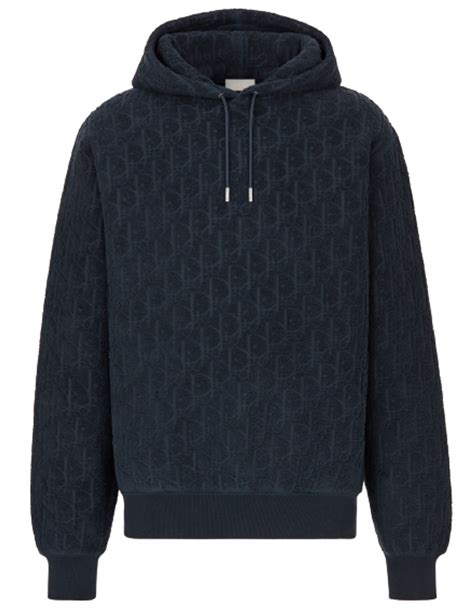 Dior Oversized Oblique Motif Navy Blue Terry Cotton Jacquard Hoodie ...