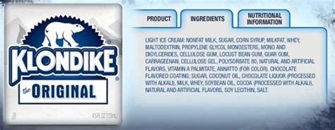 klondike bar ingredients list