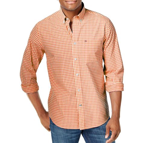 Tommy Hilfiger - Tommy Hilfiger Mens Orange Checked Button Down Shirt ...