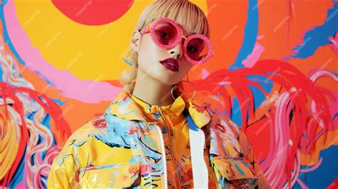 Premium Photo | A model wears a colorful outfit with pink glasses.