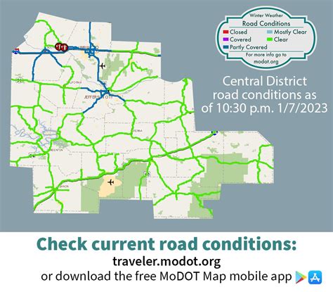 MoDOT Central District on Twitter: " ️ ️WINTER WEATHER ROAD CONDITIONS 10:30 1/7/23 ️ ️ Be very ...