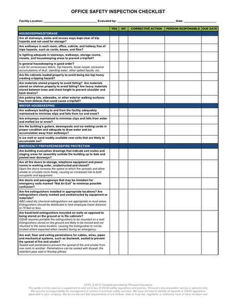 Office safety inspection checklist in Word and Pdf formats