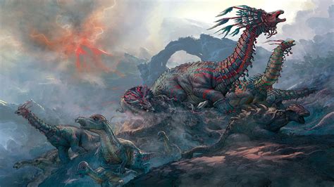 Red and brown dinosaurs digital wallpaper, dinosaurs, fantasy art, artwork, animals HD wallpaper ...