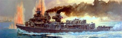 [ART] USS Johnston (DD-527) at the Battle off Samar by artist Paul Wright. [1106 x 345 ...