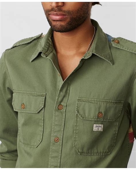 Ralph Lauren Flag-Back Military Shirt in Green for Men | Lyst