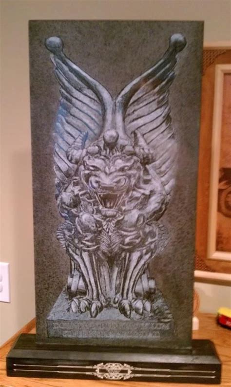 12x24 granite engraving of a gargoyle outside the luxar in Las Vegas ...