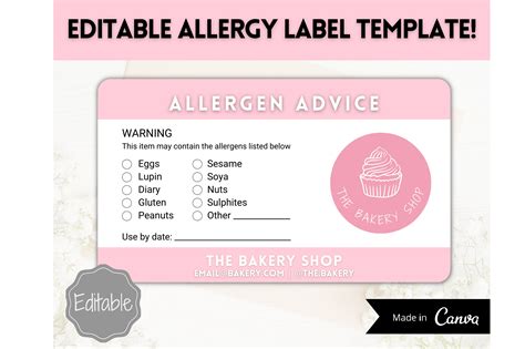 EDITABLE Food Allergy Label Template | Creative Market