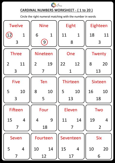 Cardinal Numbers Worksheet (1 to 20) | English lessons for kids, Number words worksheets ...