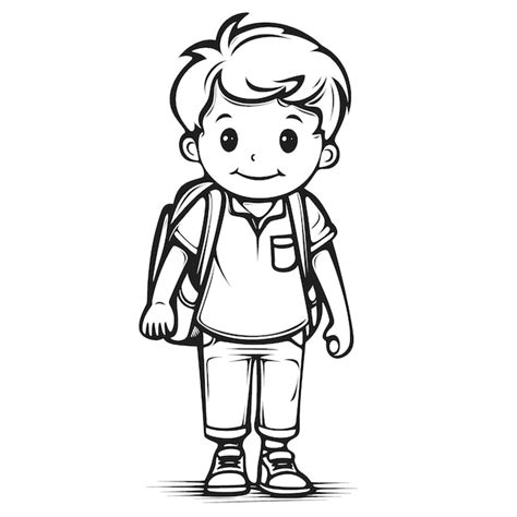 Premium Photo | Fun Kids Coloring Page Simple Black and White School Boy Illustration