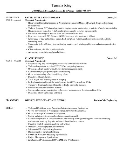 Technical Team Leader Resume Samples | Velvet Jobs