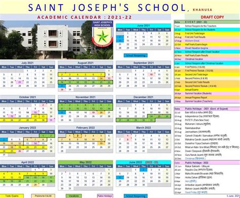 Academic Calendar 2021-22 | St. Joseph's School