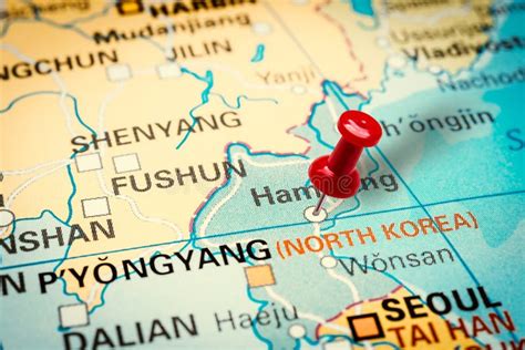 Pushpin Pointing at Hamhung City in North Korea Stock Image - Image of locate, state: 170337465